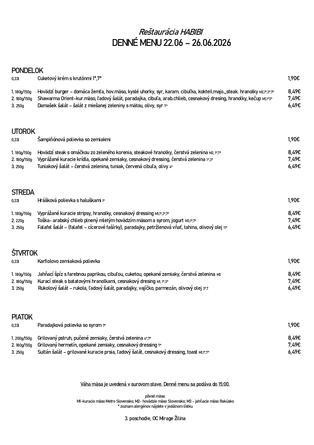 menu