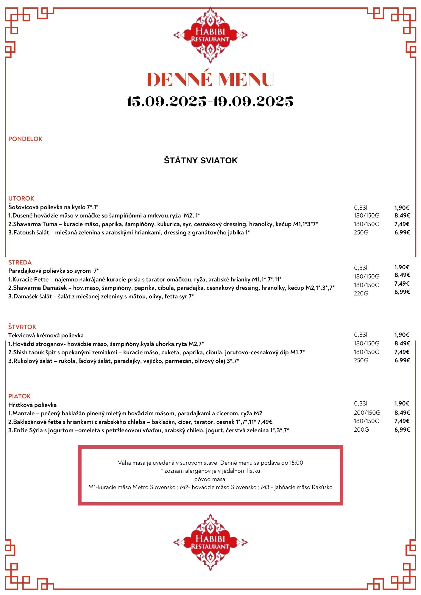 menu
