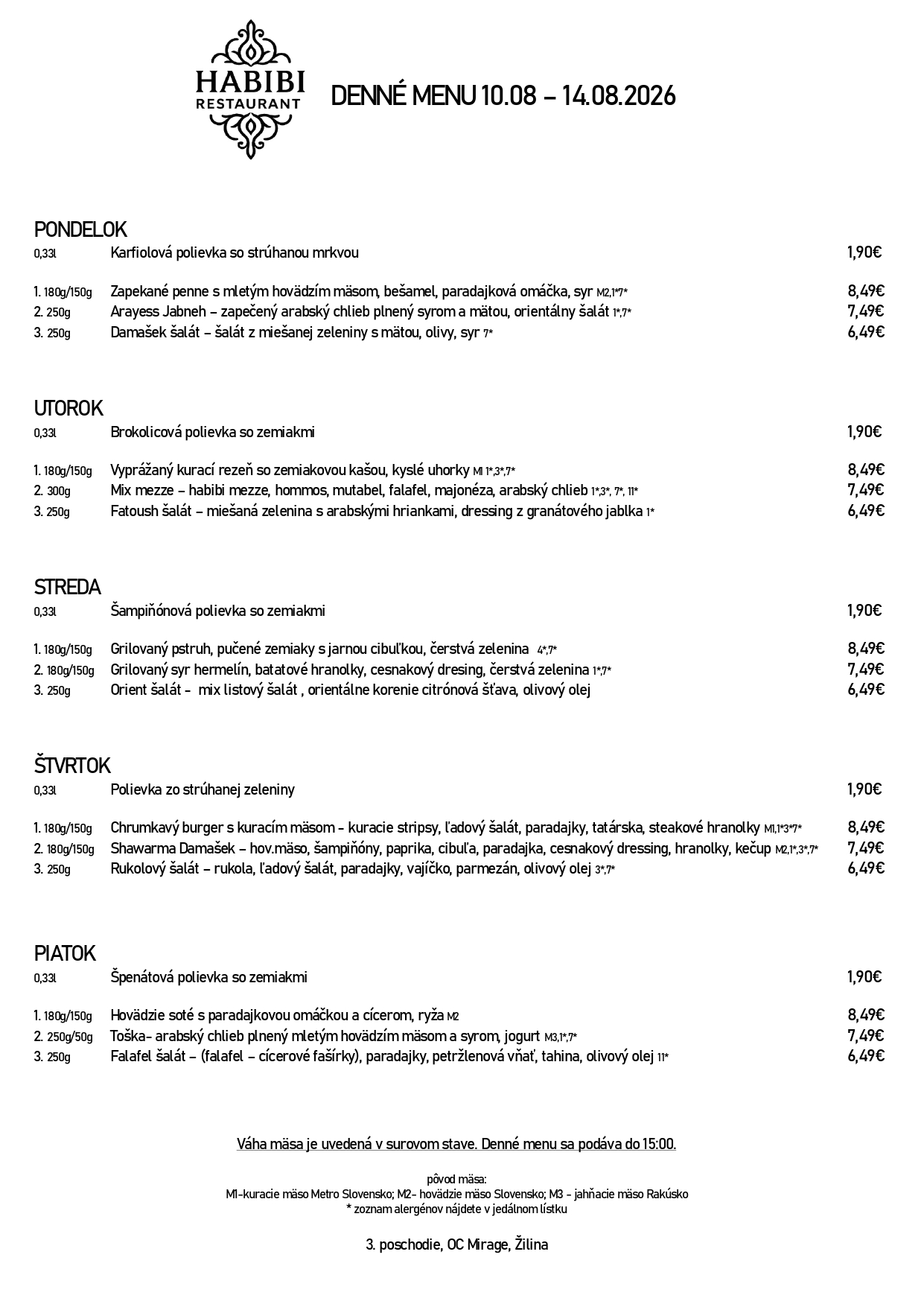 menu