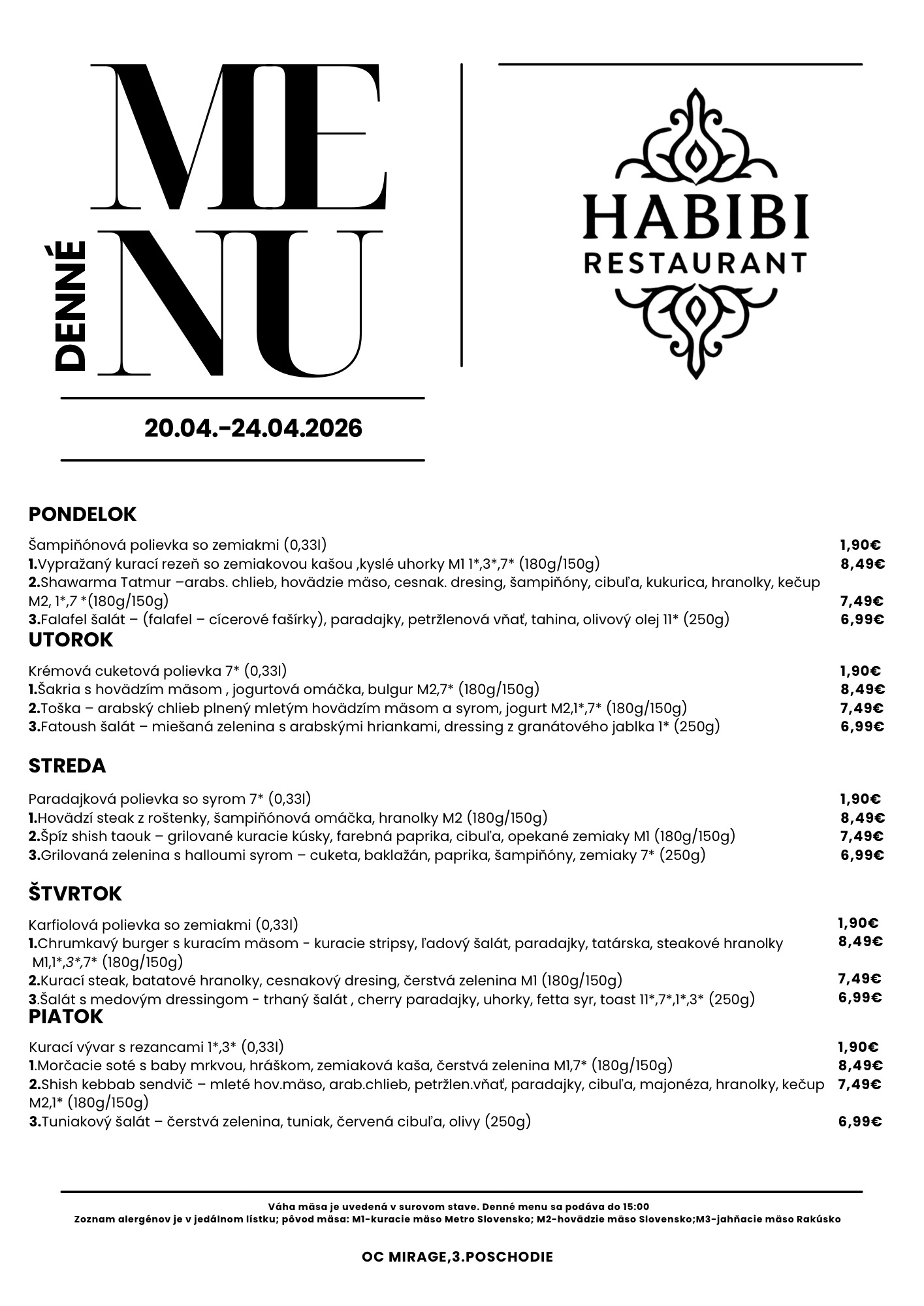 menu