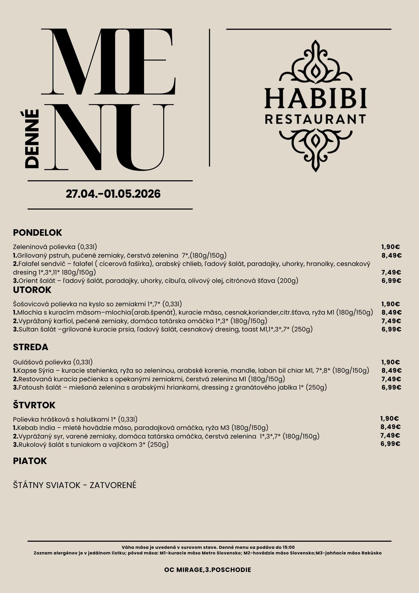 menu